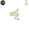 Detalle de pendiente de titanio F136 dorado con circonitas y diseño de rosca interna - Racimo de Flores en Abanico (G23LAI775-G1208113) / Dorado