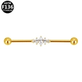 Detailweergave van de gouden ASTM F136 titanium industrial barbell met witte zirkoon - Gouden Gemengde Ster (G23INE631-G163805135)