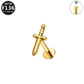 Golden ASTM F136 titanium dagger shaped labret stud with internal threaded design - Gold Dagger Style (G23LAI723-G1208035)
