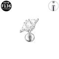ASTM F136 titanium internally threaded labret stud with three clear zircon stones - Wing Shape Style - Silver (G23LAI747-S1208085)