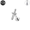 F136 titanium dagger labret stud with internal threading and silver finish - Silver Dagger Style (G23LAI723-S1208030)