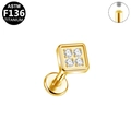 ASTM F136 titanium internally threaded stud earring with four square white zircons - Square Shape Style - Gold (G23LAI748-G1208055)