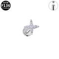 ASTM F136 titanium internally threaded star labret with clear zircon inlay - Silver Inlaid Cross Star (G23LAI729-S1208090)