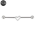 Detail van F136 titanium industriële barbell in hartvorm met witte zirkonia stenen - Zilveren Hart Steen Stijl (G23INE630-S163805140)