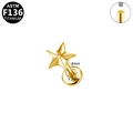 Gold ASTM F136 titanium star labret stud with 1.2mm gauge and 8mm internal thread post - Gold Five-Pointed Star Style (G23LAI744-G1208075)