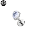 Macro shot of heart-shaped zircon piercing in ASTM F136 titanium three-prong setting - Silver Heart Style (G23LAI454-S1208058)