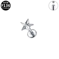 Star-shaped ASTM F136 titanium earring with internal thread and polished silver finish - Silver Five-Pointed Star Style (G23LAI744-S1208070)