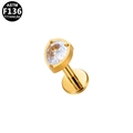 F136 Titanium gold stud earring with teardrop white zircon and flat back labret design - Gold Teardrop Style (G23LAI454-G1208063)