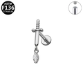 Pendiente de titanio G23 con rosca interna, daga de plata y circonita de marquise - Estilo Espada (G23LAI768) / Plateado