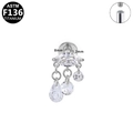 Detalle del piercing de titanio F136 con rosca interna y colgantes de circonita blanca - Estilo Gota con Borla Plateado (G23LAI774-S1208098)