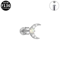 Detalle de labret luna de titanio F136 con opale, especificación 16G 8mm roscado - Ópalo de Creciente (G23LAI776-S1208108) / Plateado