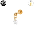 Piercing labret de titanio dorado ASTM F136 con colgante de estrella de circón y rosca interna - Dorado