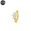 Bauchpiercing aus ASTM F136 Titan in Gold mit Blume aus Markasit-Steinen auf weißem Grund - Sechsblättrige Blütenform / Gold Blumenstil