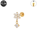 Gouden G23 titanium bloem piercing met zirkonia steentjes en interne schroefdraad - Bloem Stijl (G23LAI772) / Goud