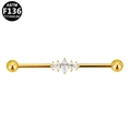 ASTM F136 titanium industriële barbell met marquise zirkonia en goudkleur - Gouden Marquise (G23INE629-G163805155)