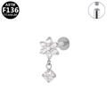 ASTM F136 Titanium labret knopje met zirkoon bloem en intern schroefdraad detail - Bloem Stijl (G23LAI772) / Zilver
