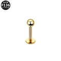 Macro detail of gold ASTM F136 titanium labret stud with ball top and flat back base - Polished Ball Labret Stud (G23LAE101-G120803014) / Gold (G23LAE101-G120803014)