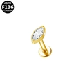 Macro shot of ASTM F136 titanium earring with marquise-cut marquise zircon stud detail - Gold Marquise Single Stone (G23LAI214-G1208053)