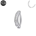 Detail von Bauchnabelpiercing aus ASTM F136 Titan mit Scharnier und klarem Zirkon - Gebogene Reihe Strass Stil / Silber Quadrat Zirkon