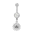 Détail de piercing de nombril en acier inoxydable avec zircon et pendentif soleil - Style Visage Soleil Détaillé Argenté (BR25071149-S)