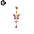 G23 titanium butterfly belly ring with pink cubic zirconia in gold finish - Gold Butterfly Pink Zirconia (GP161005220)