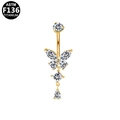 Golden G23 titanium belly button ring with butterfly cubic zirconia design and pendants - Gold Butterfly Clear Zirconia (GCL161005215)