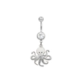 Détail macro du piercing de nombril poulpe avec émail blanc et pierre de zircon - Style Poulpe Émail Blanc Argenté (BR25071151-S)