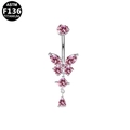 ASTM F136 titanium butterfly belly ring with pink marquise zircon stones and silver finish - Silver Butterfly Pink Zirconia (SP161005210)