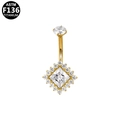 ASTM F136 titanium gold belly ring featuring a sparkling zircon rhombus pendant - Gold Square Clear Zirconia (GCL1610195)