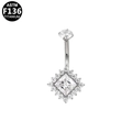 ASTM F136 titanium belly ring with large rhombus zircon pendant and silver finish - Silver Square Clear Zirconia (SCL1610190)