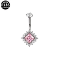G23 titanium belly button ring with square pink zircon and pave setting - Silver Square Pink Zirconia (SP1610190)