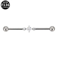ASTM F136 titanium industriële barbell met vierkante witte zirkoon en kogelsluitingen - Zilveren Vierkante Steen Stijl (G23INE627-S163805100)