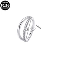 ASTM F136 titanium double hoop piercing with zircon pave setting in silver finish - Silver - Double Layer Zirconia - Inner Diameter 6mm (G23NRS618-S1206113)