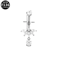 Detalle macro de piercing para ombligo de titanio ASTM F136 con barra 10mm y circonita - Diseño Floral en Abanico (Plateado) (G23BRI666-S1610190)