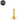 Detailed view of ASTM F136 titanium gold labret post with internal thread and flat back disc - Gold Style (G23TI318-G1204013)
