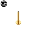 Macro view of gold ASTM F136 titanium labret post with internal thread and flat base - Gold Style (G23TI318-G1208010)