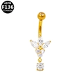 Detalle de piercing de ombligo en titanio F136 dorado con colgante de circón brillante - Racimo de Flores con Colgante (Dorado) (G23BRI687-G1610191)