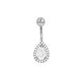Vista detallada de piercing de ombligo plateado con circonita en forma de pera - Estilo Halo Gota / Plateado Gota (BR25062714-S016)