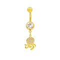 Detailed view of a gold jellyfish navel ring with sparkling cubic zirconia inlay - Jellyfish Style (BR25071127-G)