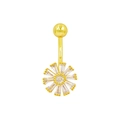 Vista detallada de un piercing para el ombligo dorado con circonitas en forma de flor - Dorado Flor (BR25062715-G016)