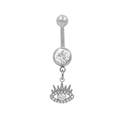 Detailed view of silver stainless steel navel piercing with a sparkling evil eye pendant - Evil Eye Style (BR25071129-S)