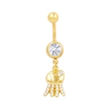 Detailed view of golden jellyfish belly button ring with sparkling zircon and tentacles - Jellyfish Style (BR25071131-G)