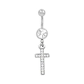 Piercing all'ombelico argento con ciondolo a croce in acciaio e cristalli scintillanti - Stile Croce Argento con Strass (BR25071148-S)