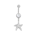 Close-up of silver starfish navel ring featuring sparkling crystal zircon pavé - Starfish Style (BR25071135-S)