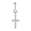 Dettaglio del piercing all'ombelico in acciaio inossidabile con croce e zircone - Stile Croce Argento Trama Catena (BR25071156-S)