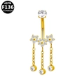 Piercing de ombligo de titanio F136 dorado con mariposa de circonitas y cadenas - Estilo de Tres Flores con Borla (Dorado) (G23BRI682-G1610225)