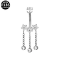 Piercing de ombligo en titanio ASTM F136 con flor de circonita y borlas colgantes - Estilo de Tres Flores con Borla (Plateado) (G23BRI682-S1610220)