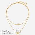 Double-layered 18k gold plated stainless steel moon necklace with polished beads and pendant - 304 Stainless Steel / Gold Necklace