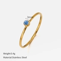 Titanium steel ring with 3mm blue zircon gemstone in gold finish, weight 0.4g - Size 6 (52mm) / Gold - February Violet