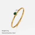 Minimalist gold stainless steel ring with a 3mm round green gemstone inlay - Size 6 (52mm) / Gold - May Green